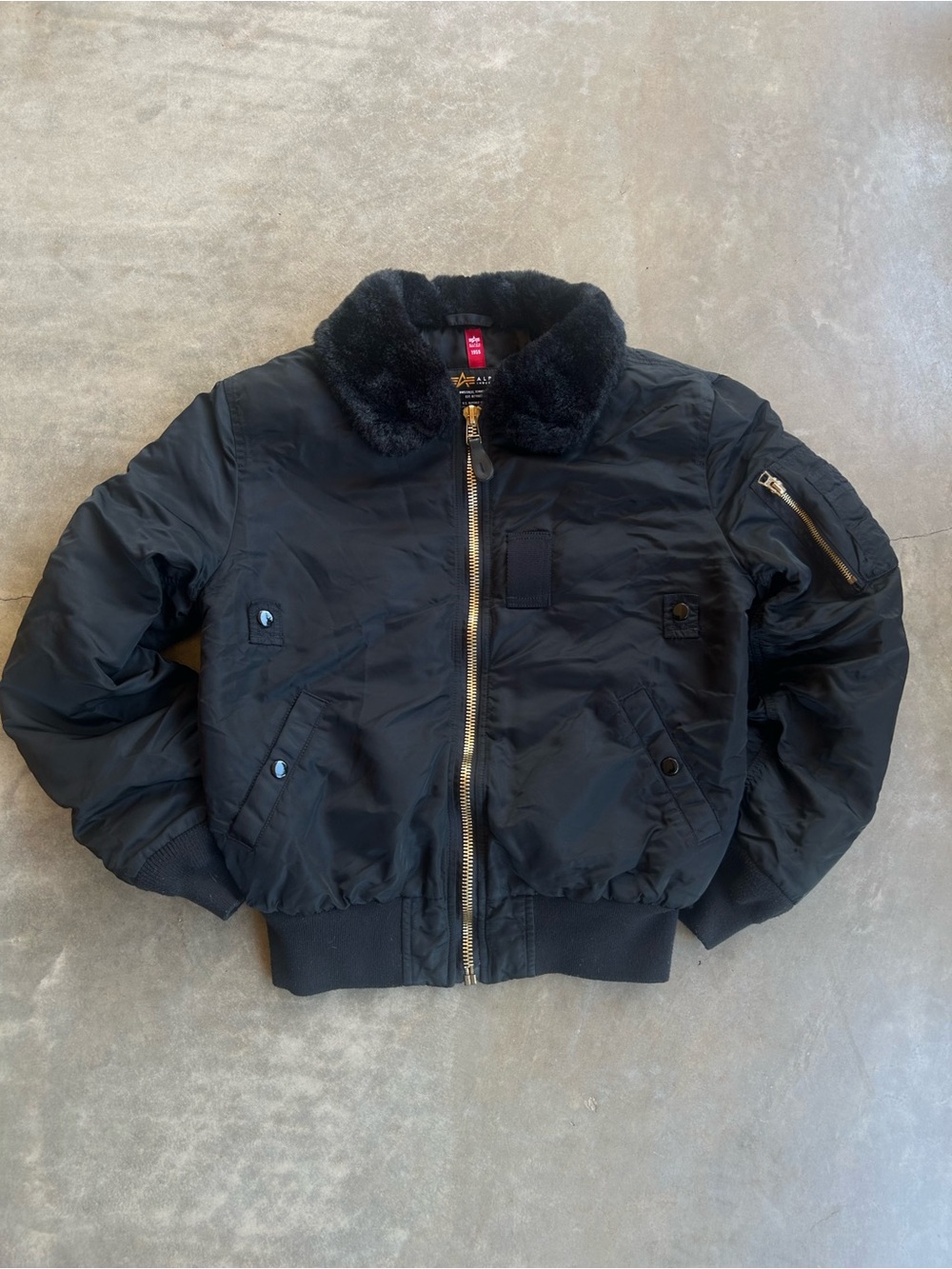 Alpha Industries B-15 Black Bomber Jacket with removable Fur Collar